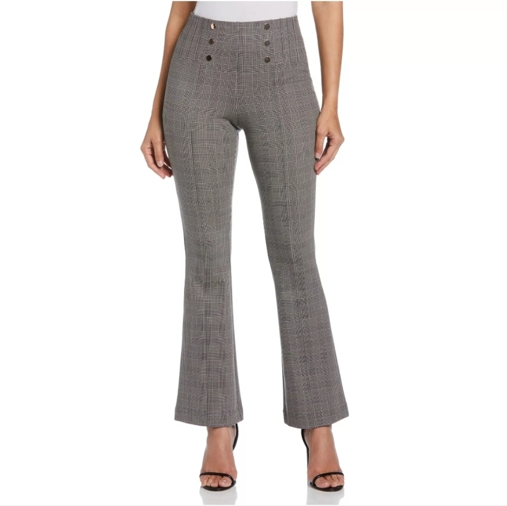 Ella Rafaella High Rise Button Detail Plaid Bootcut Pant size 8